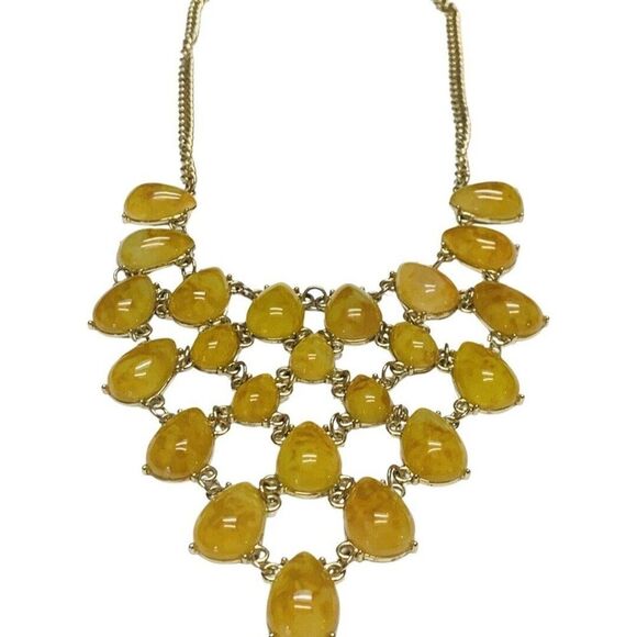 Lemon Yellow Bold Teardrop Gold Tone Large Statement Necklace 19” - Picture 3 of 7